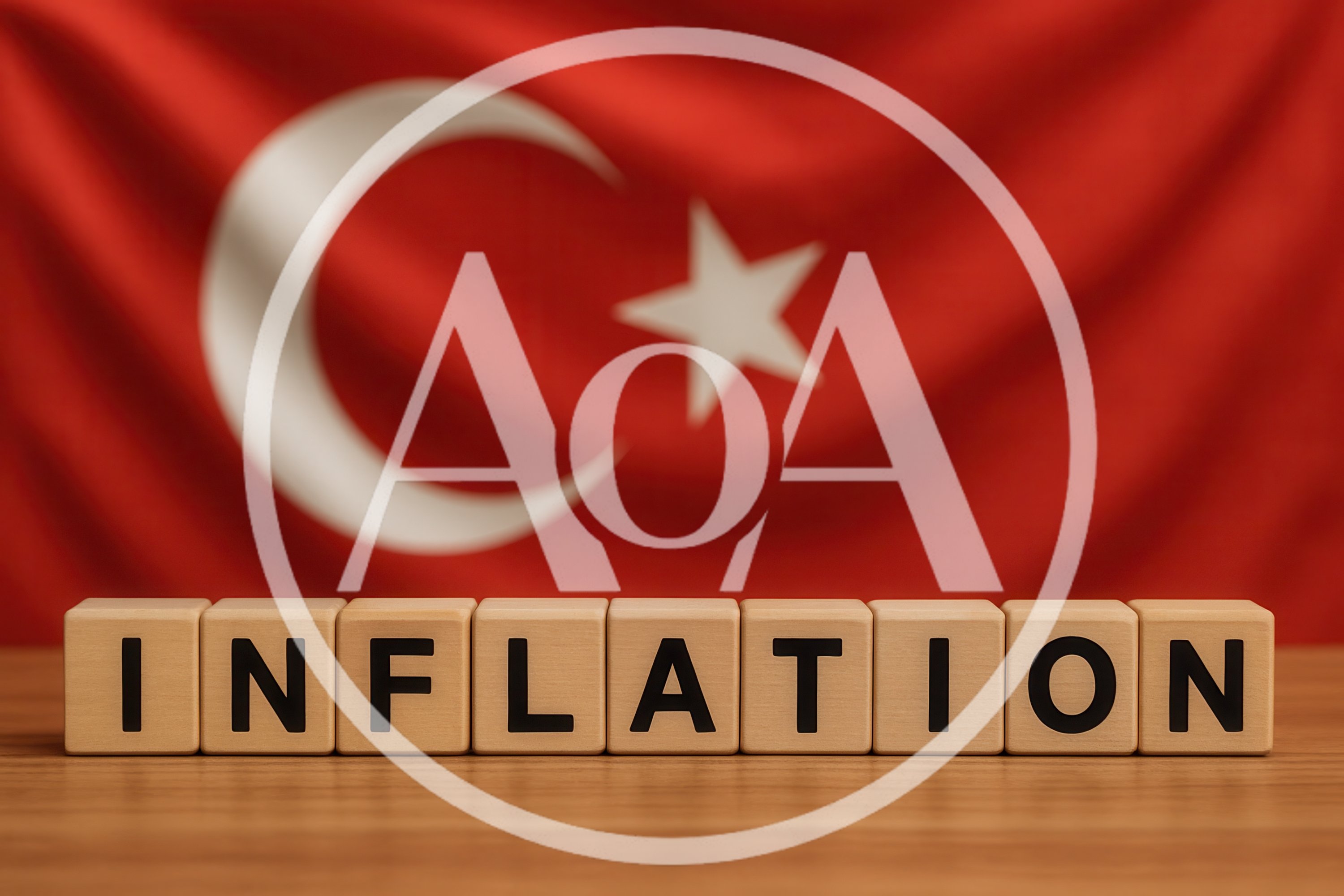 Wooden Blocks Spelling Inflation Against Turkish Flag Background