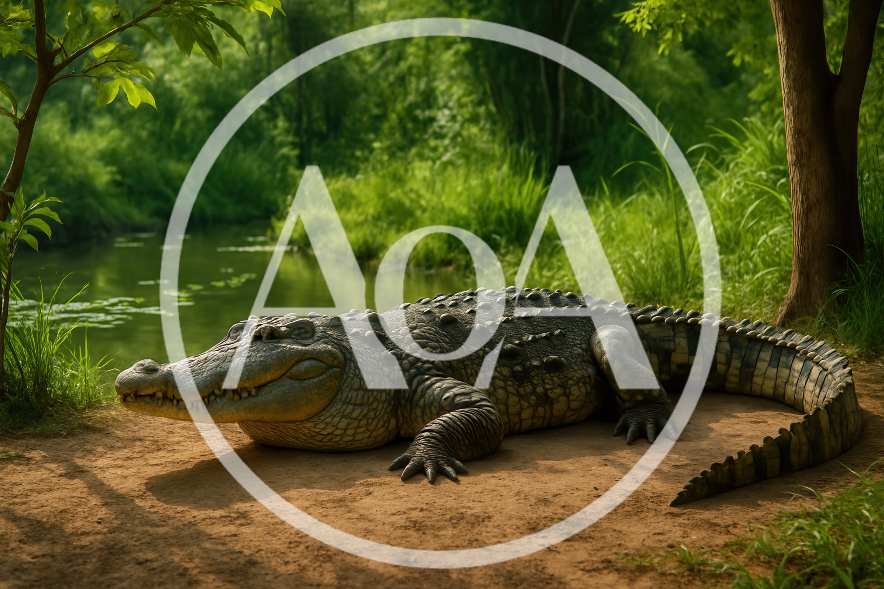 Large Crocodile Resting on Riverbank
