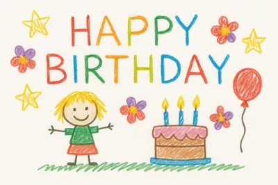 Hand Drawn Happy Birthday Greeting Card Illustration