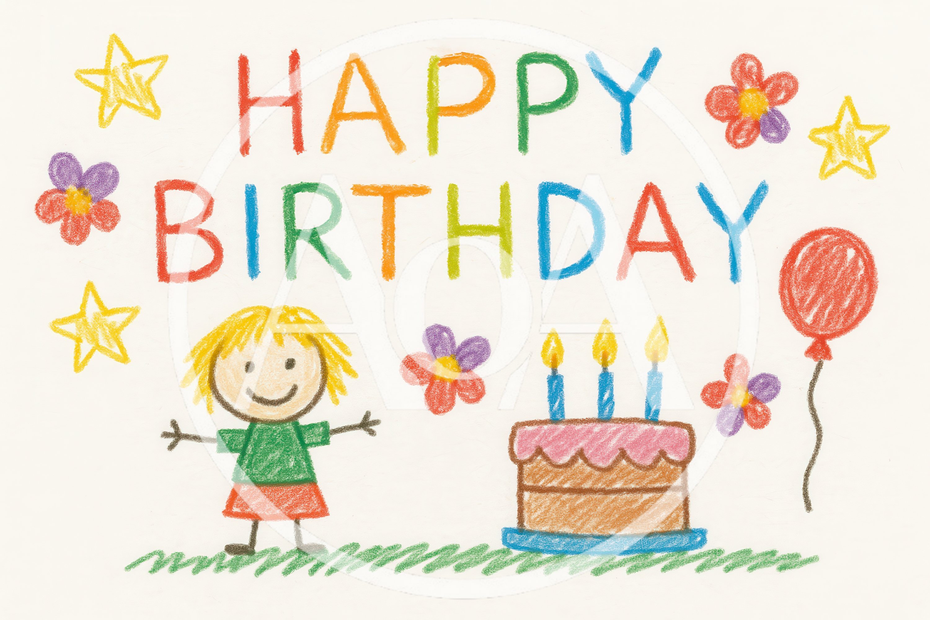 Hand Drawn Happy Birthday Greeting Card Illustration