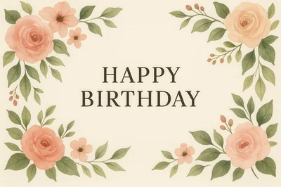 Watercolor Floral Happy Birthday Greeting Card Design