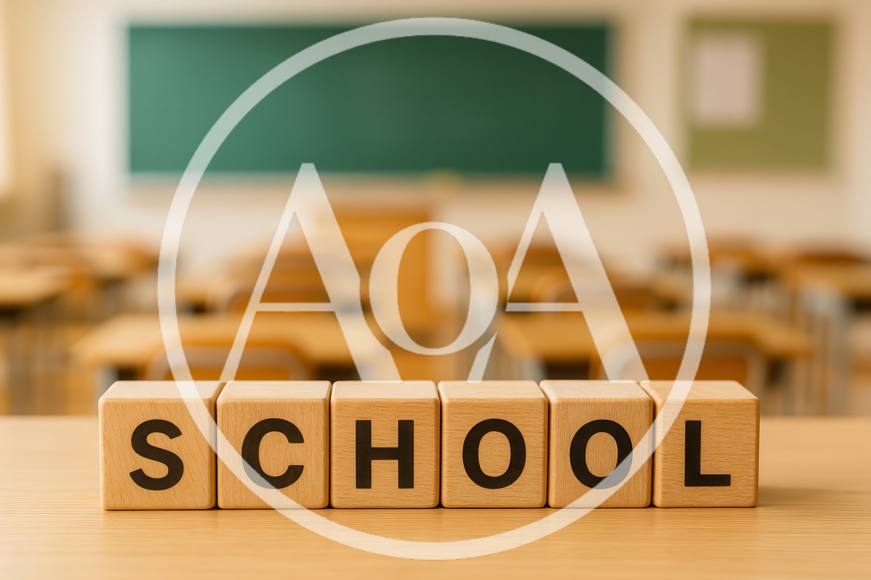 Wooden Blocks Spelling School on Classroom Desk