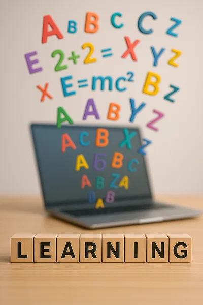 Online Education Concept With Floating Letters And Laptop