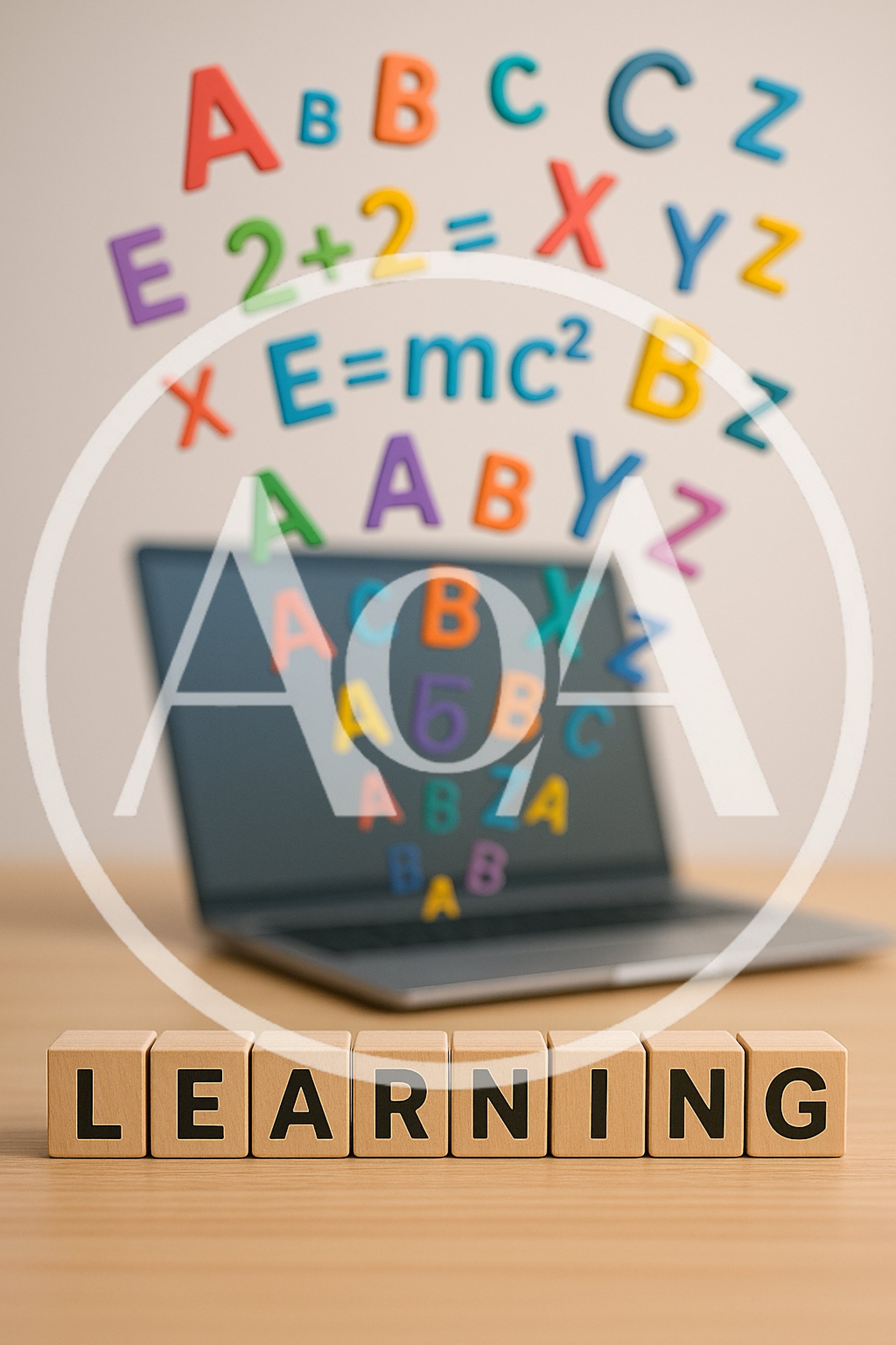 Online Education Concept With Floating Letters And Laptop