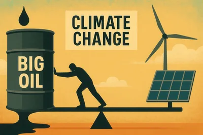 Conceptual Illustration Of Big Oil Versus Renewable Energy