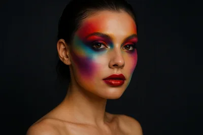 Portrait Of A Woman With Artistic Rainbow Makeup