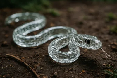 Glass Snake Figurine Resting On Dark Soil