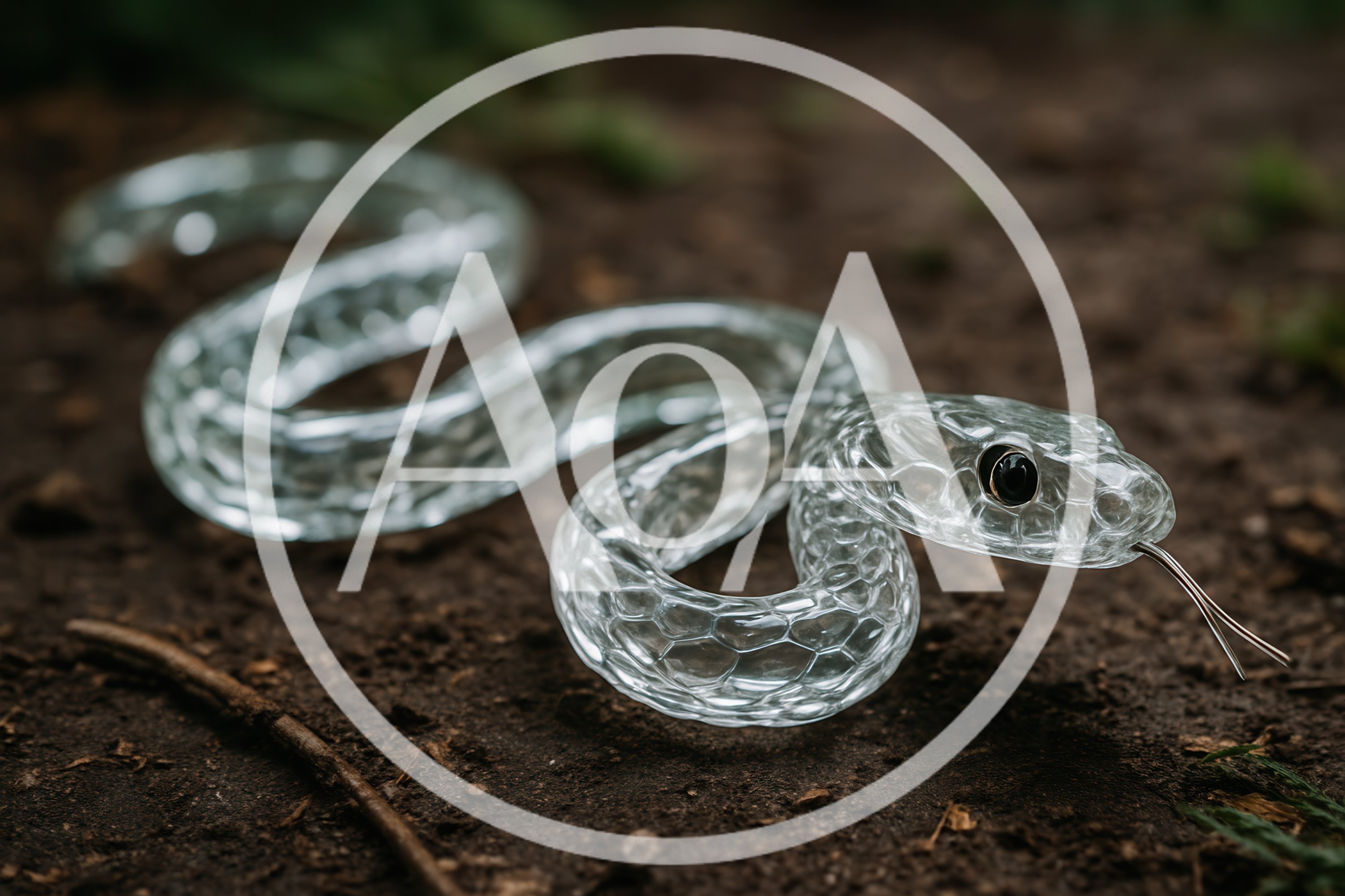 Glass Snake Figurine Resting On Dark Soil