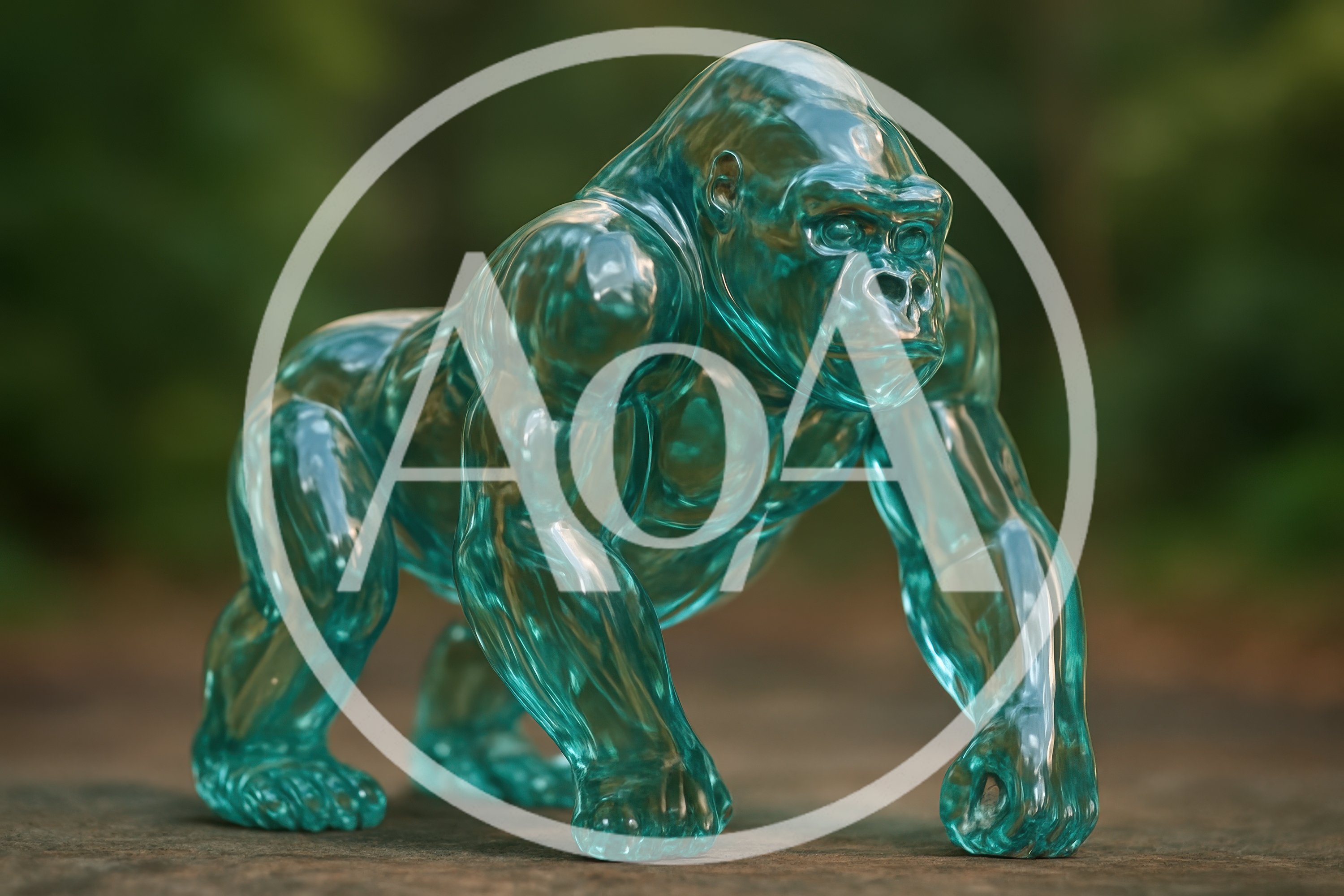 Translucent Teal Glass Gorilla Sculpture