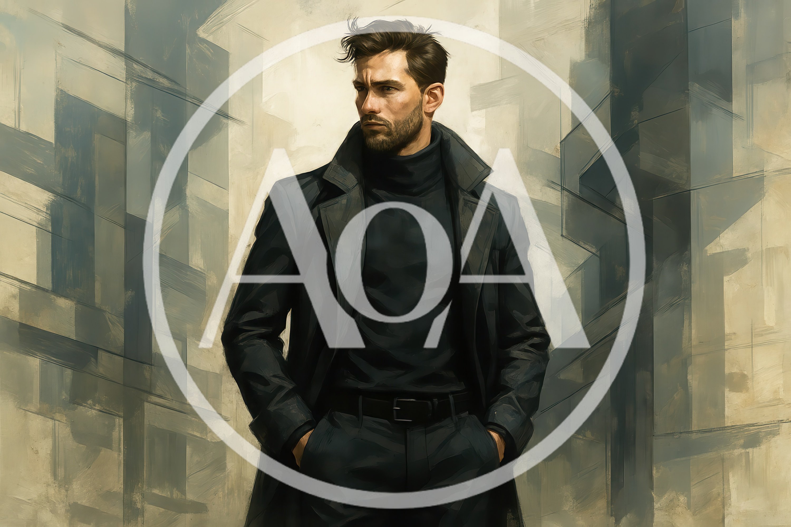 Stylish Man In Black Coat Standing In Urban Setting