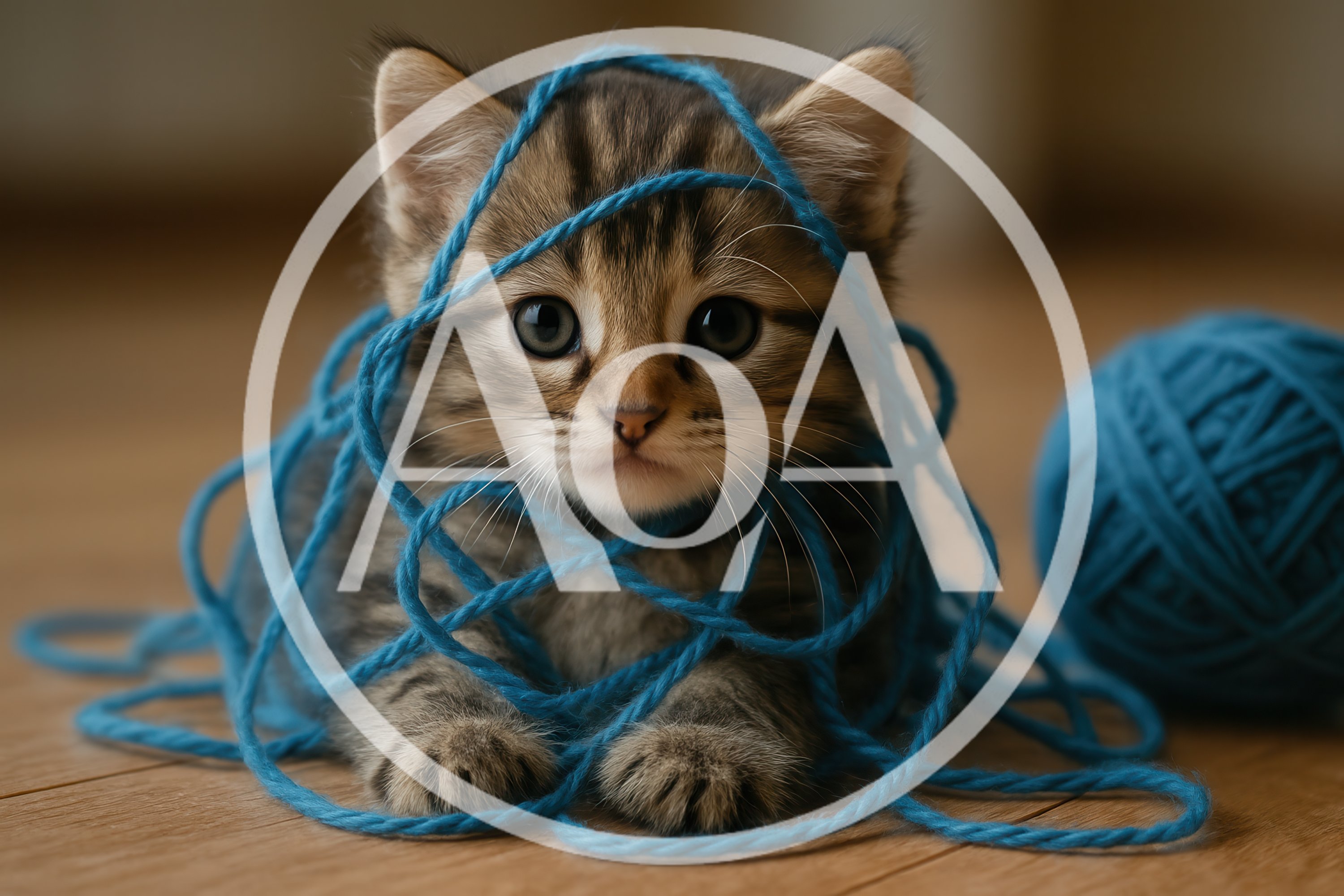 Adorable Tabby Kitten Tangled In Blue Yarn