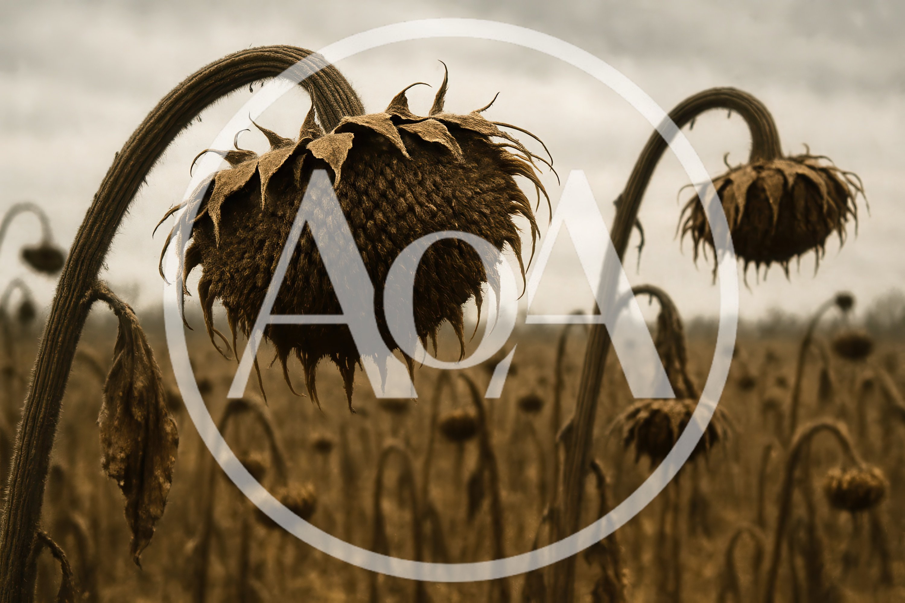 Withered Sunflowers In A Desolate Autumn Field