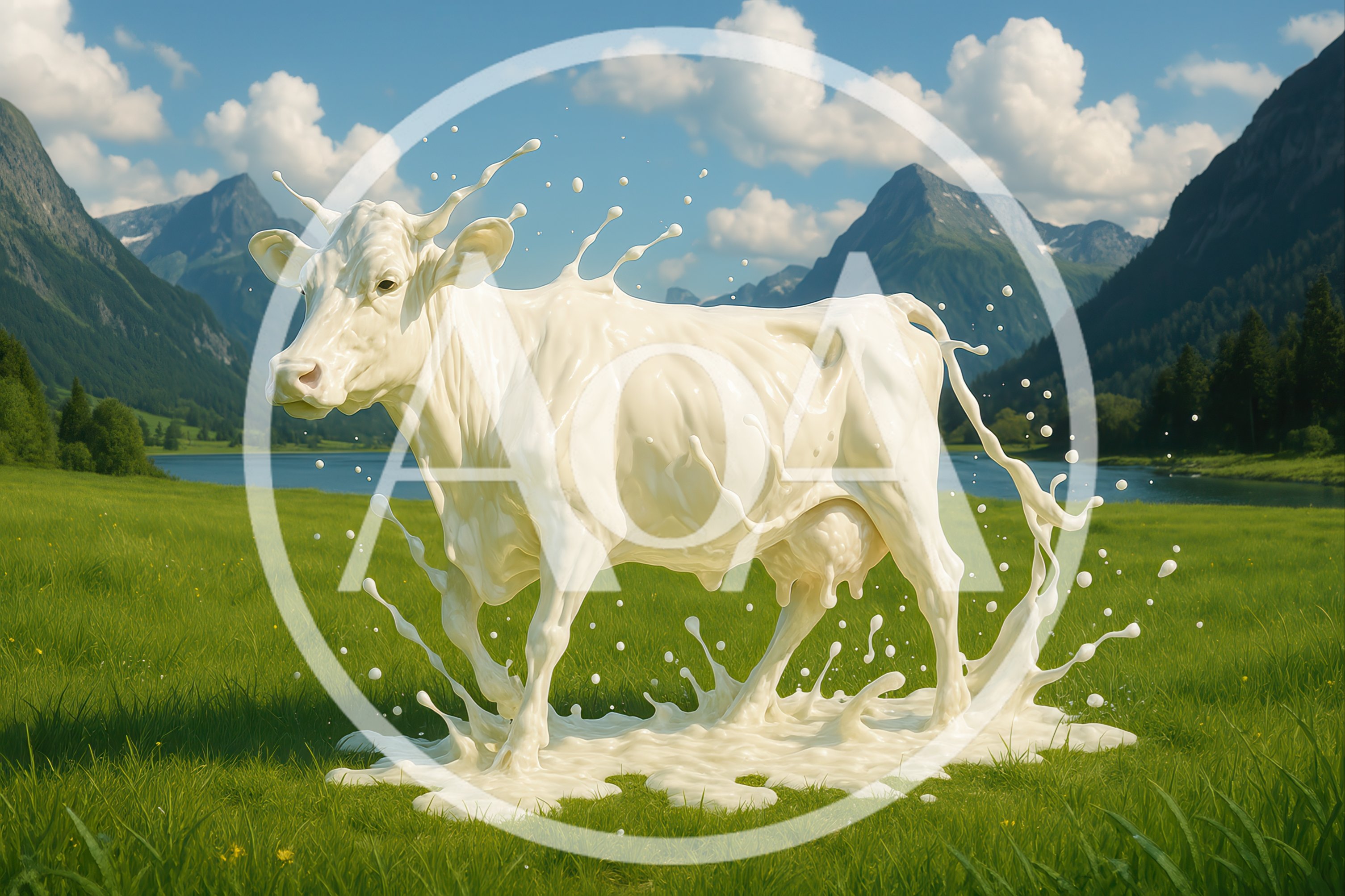 Surreal Milk Cow Sculpture In Alpine Meadow