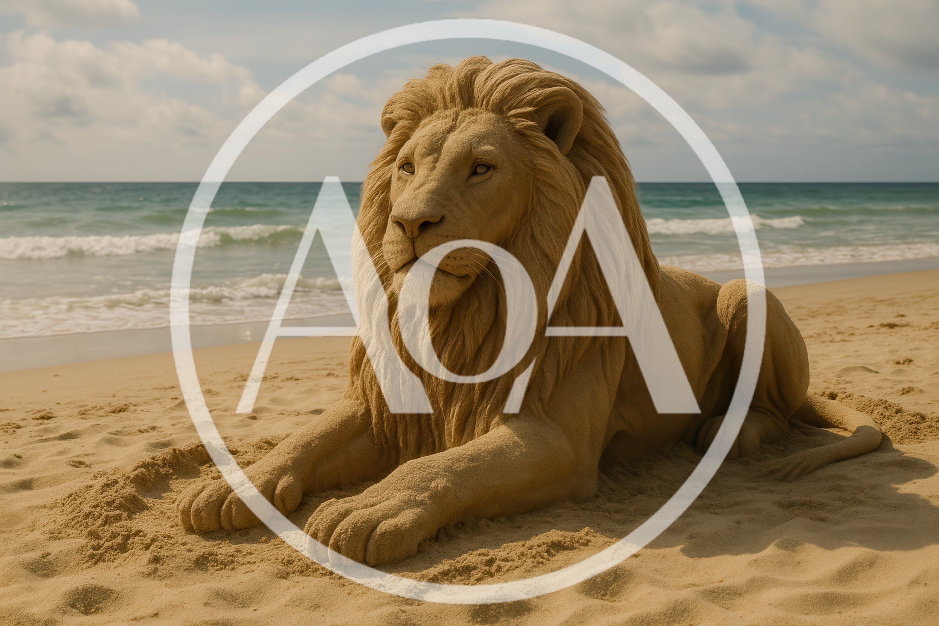 Majestic Sand Sculpture Of A Lion On The Beach