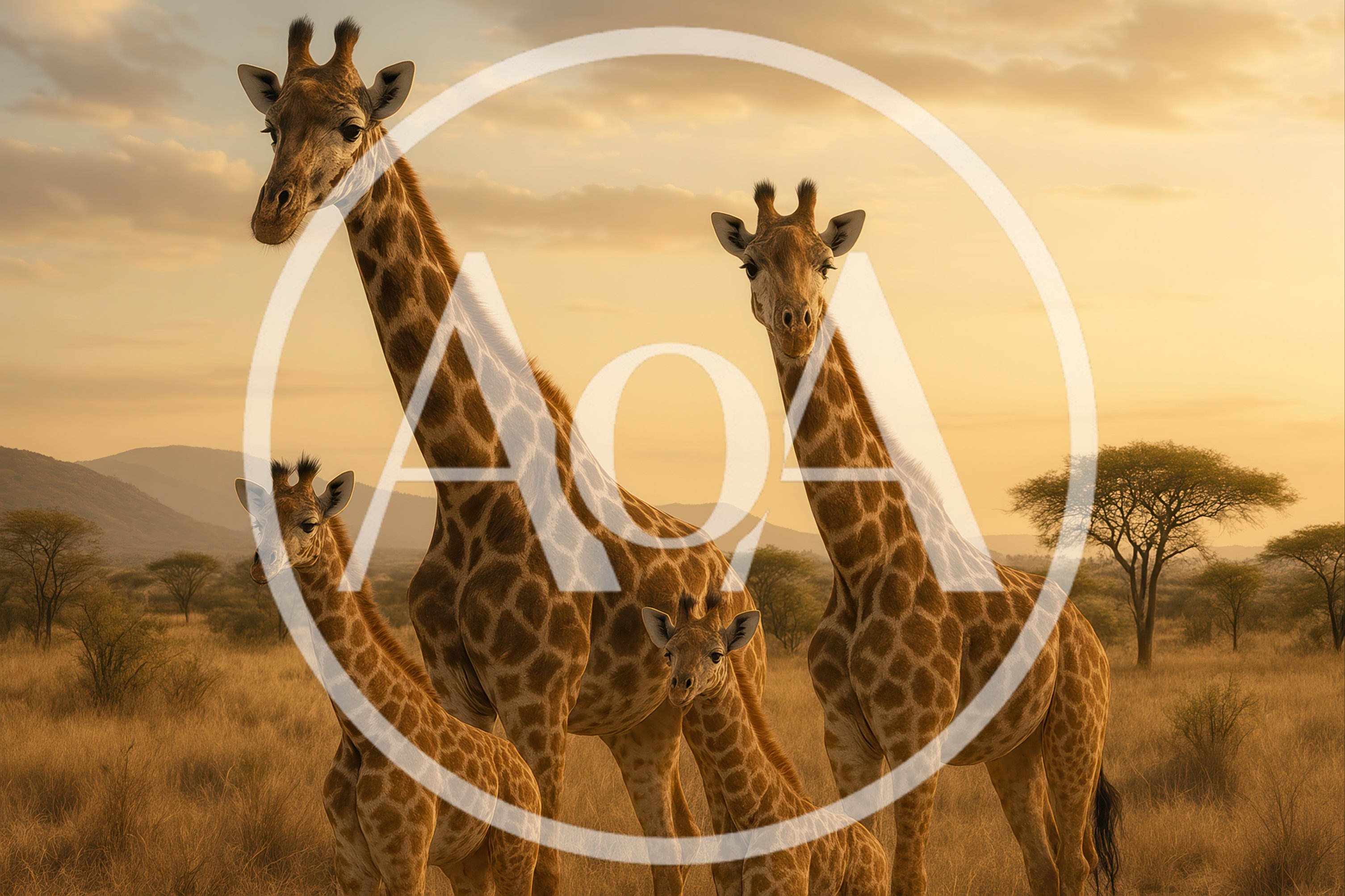 Family Of Giraffes Standing In The African Savanna