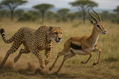 Cheetah Chasing A Gazelle In The African Savanna