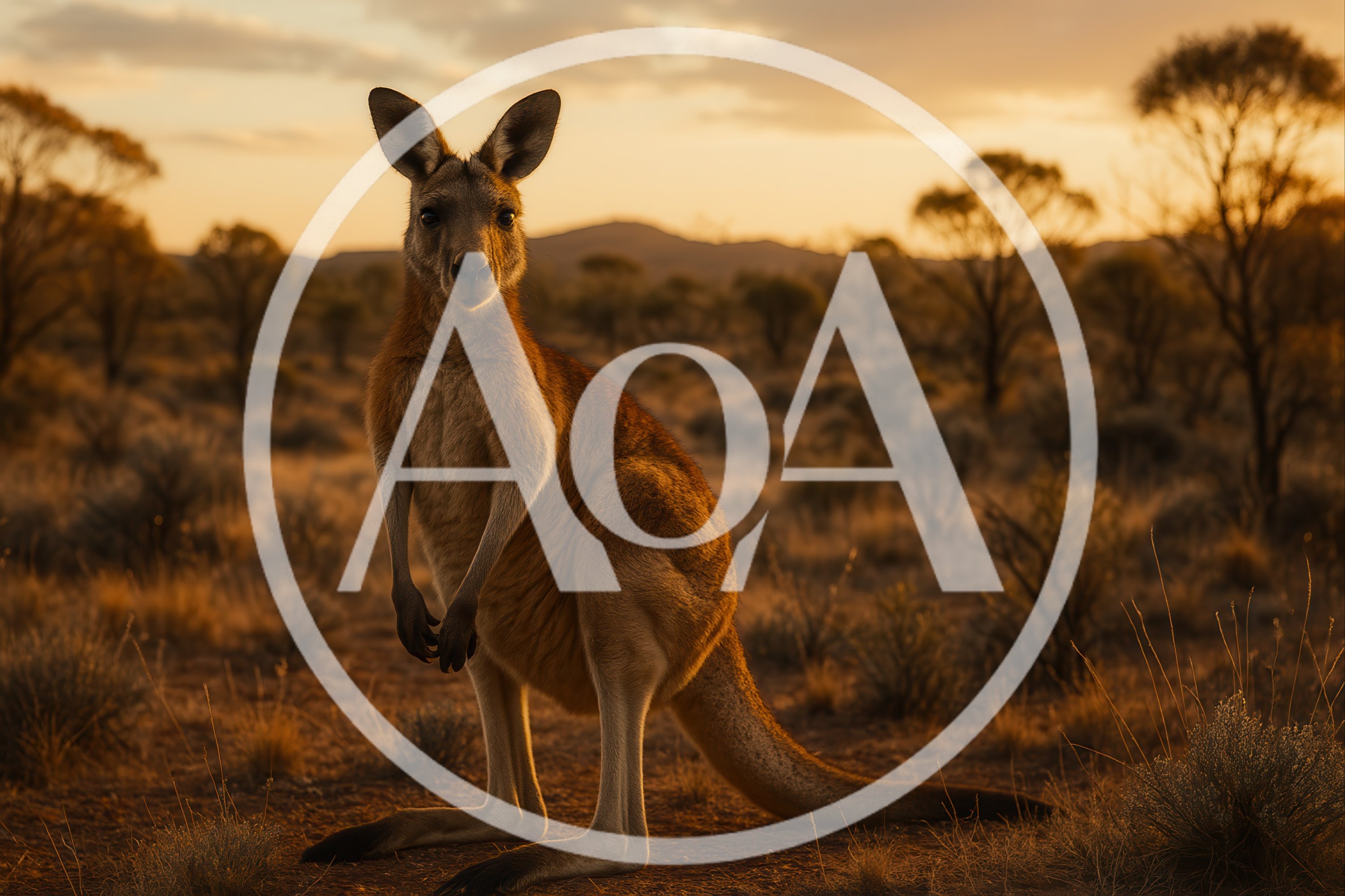 Red Kangaroo Standing In The Australian Outback At Sunset