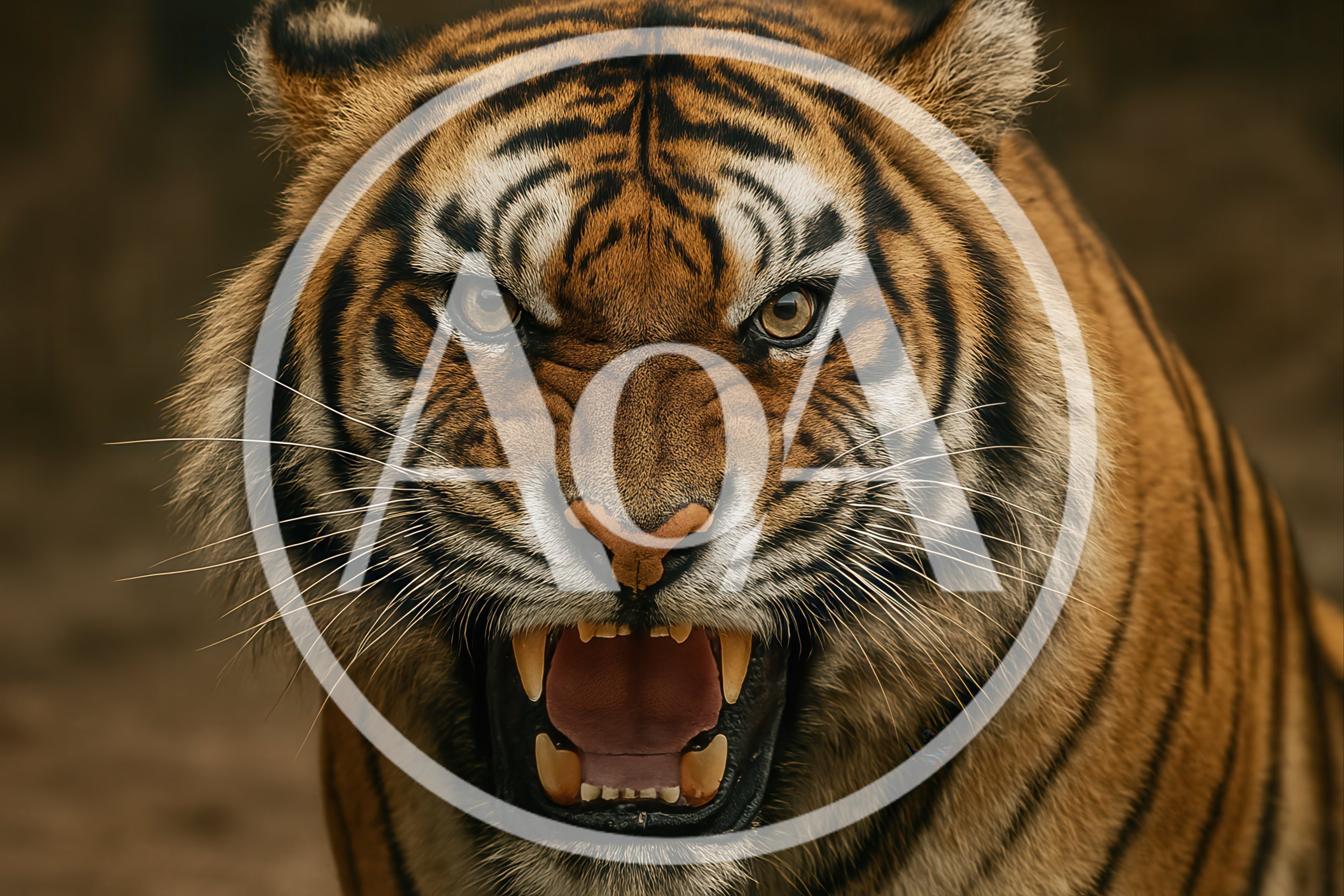 Close Up Portrait Of An Aggressive Roaring Tiger