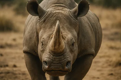 Frontal Portrait Of A Wild Rhinoceros