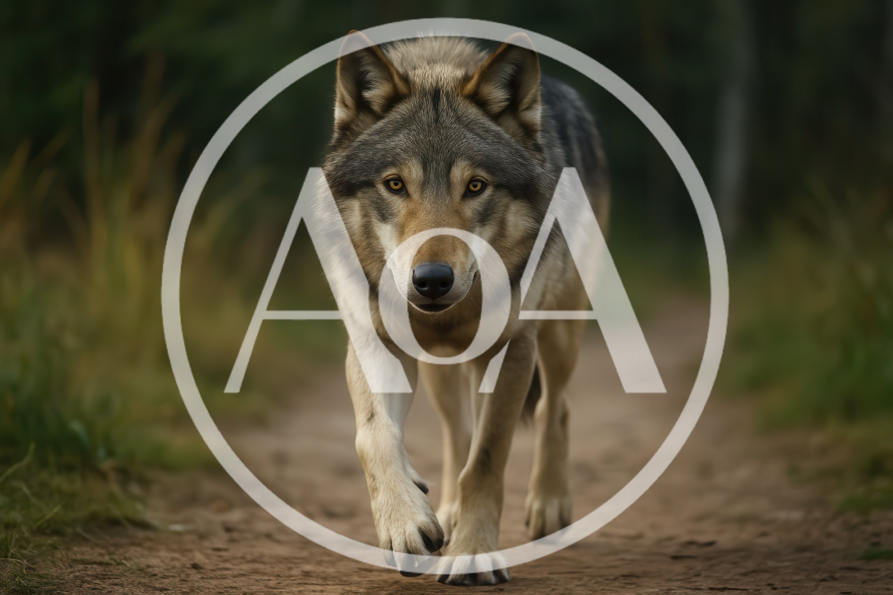 Gray Wolf Walking Along A Forest Path