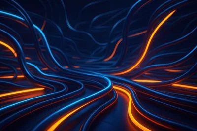 Abstract Glowing Blue And Orange Fiber Optic Cables