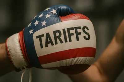 Boxing Glove With American Flag Design And Tariffs Text