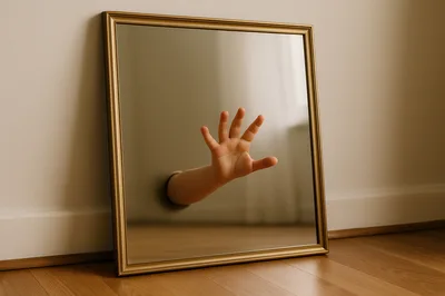 Child Hand Reaching Out From Inside A Mirror