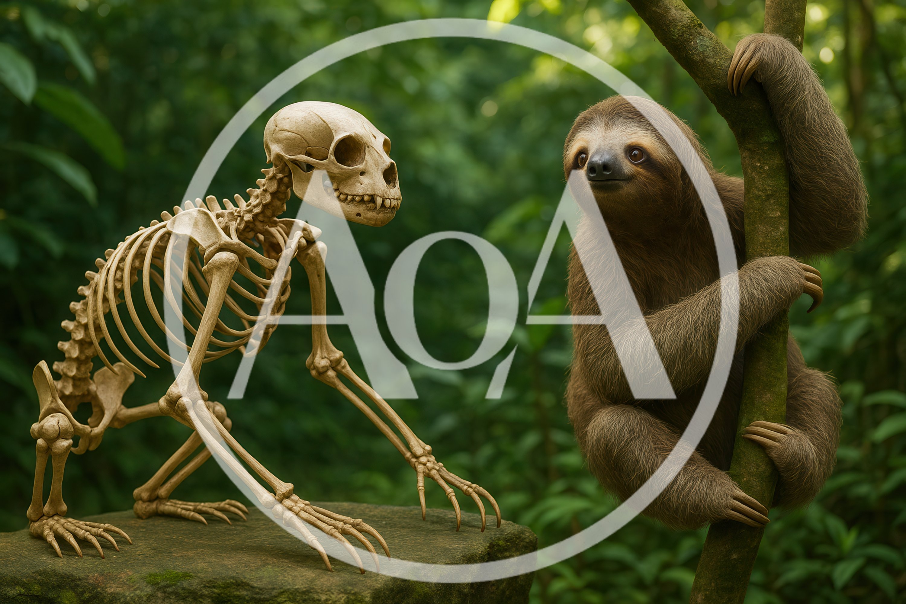 Sloth Looking At Its Own Skeleton In The Jungle