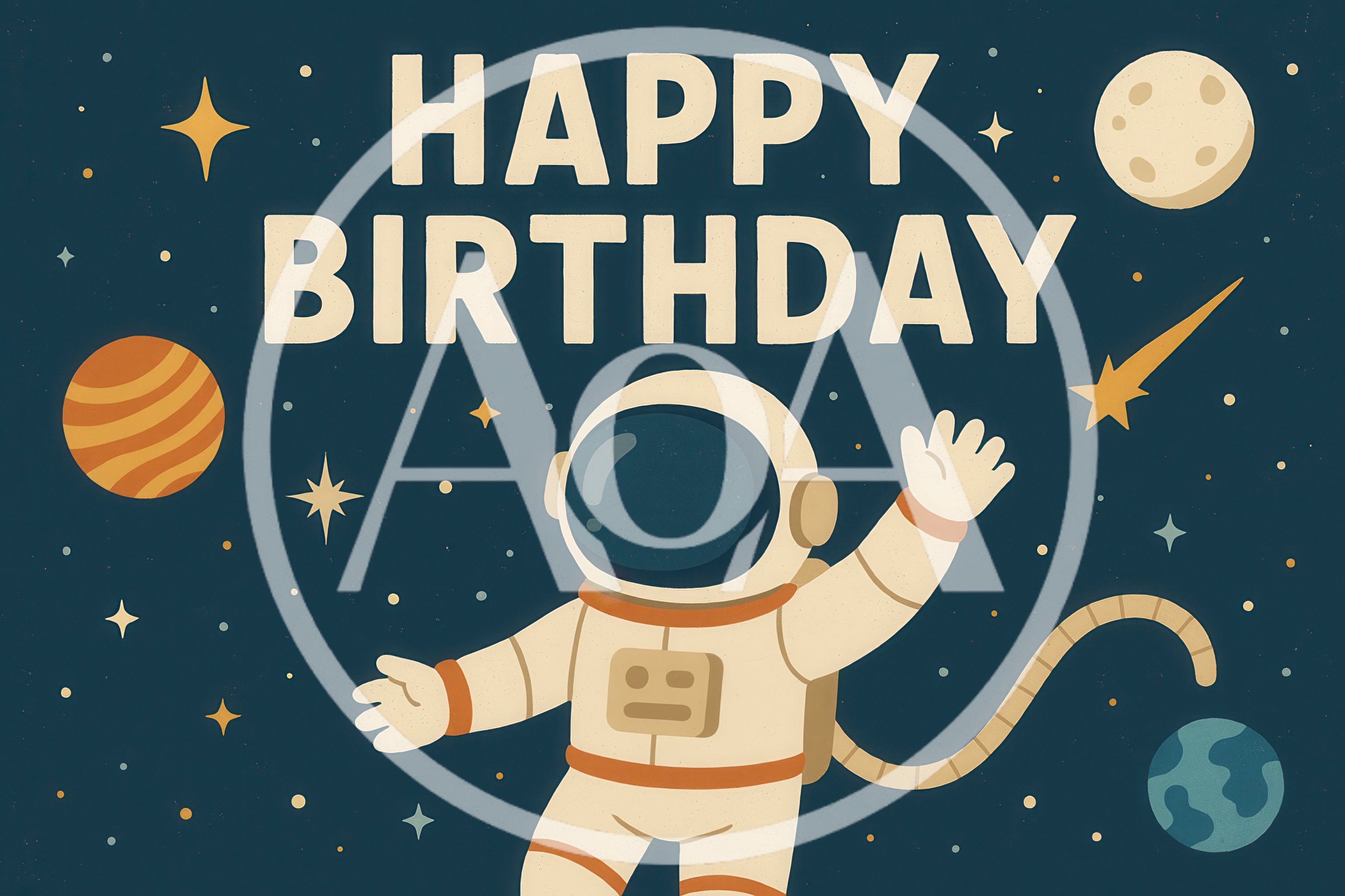 Cute Astronaut Floating in Space Birthday Illustration