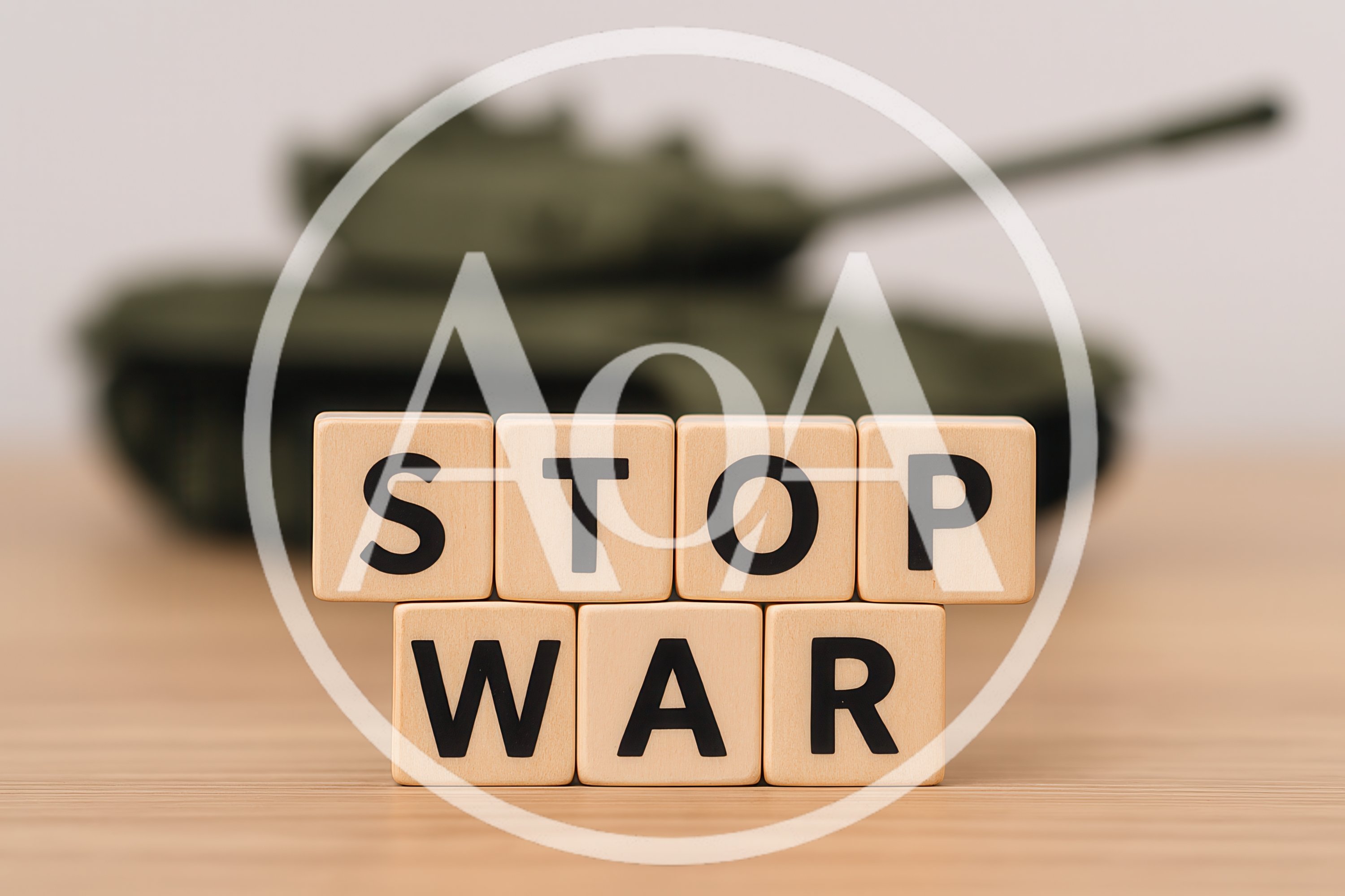 Wooden Blocks Spelling Stop War With Toy Tank