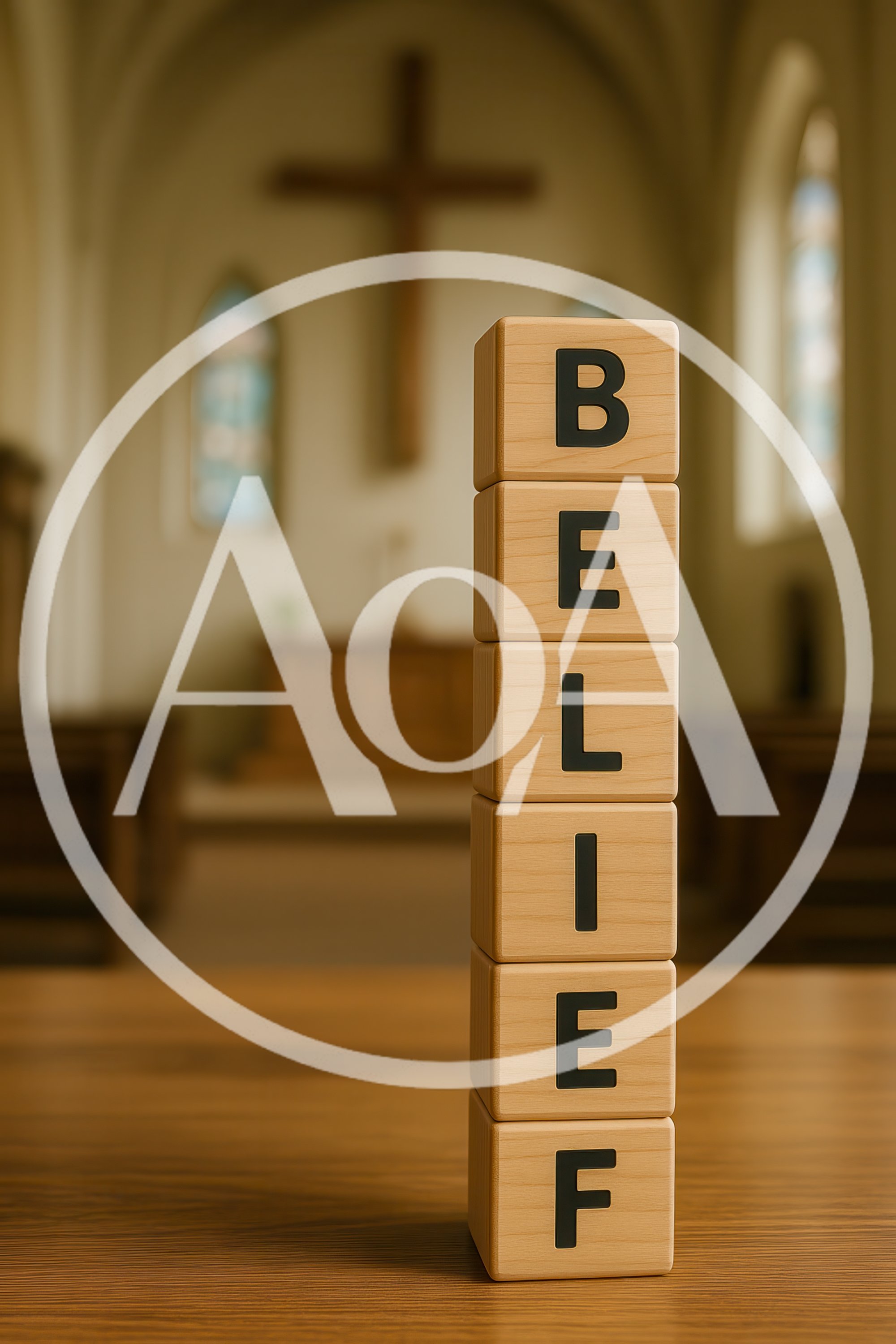 Wooden Blocks Spelling Belief In A Church Setting