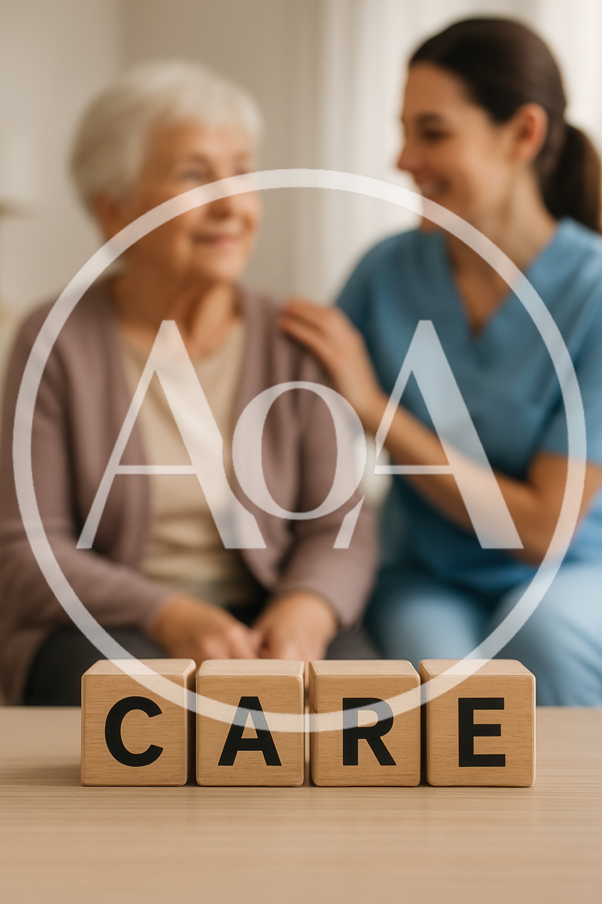 Caregiver Supporting Elderly Woman With Wooden Blocks