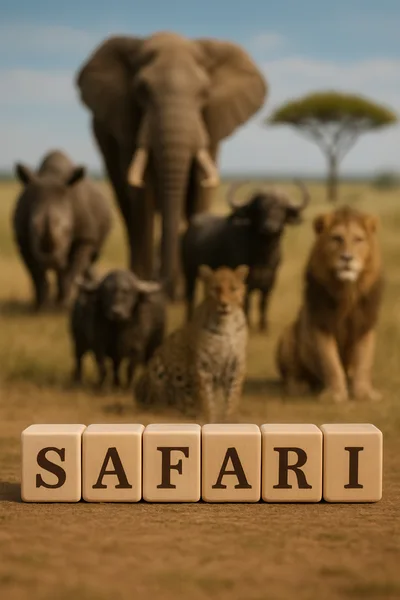 Safari Wooden Blocks With African Wildlife Background