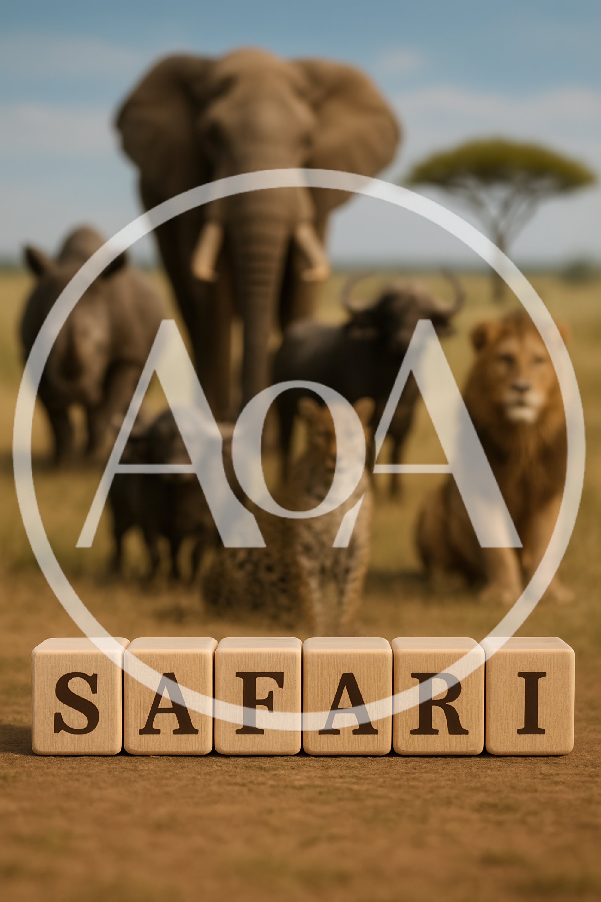 Safari Wooden Blocks With African Wildlife Background