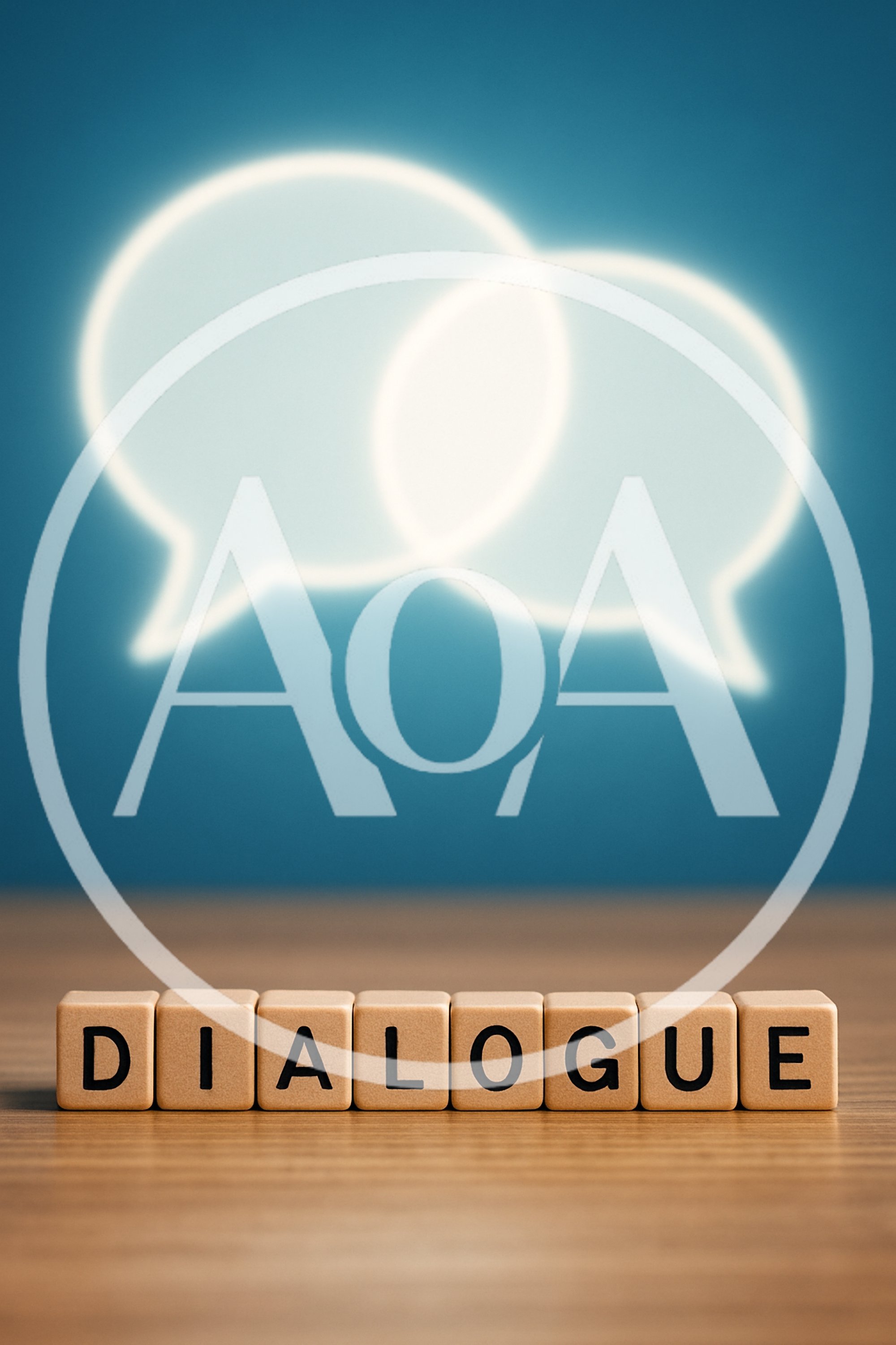 Wooden Blocks Spelling Dialogue With Glowing Speech Bubbles