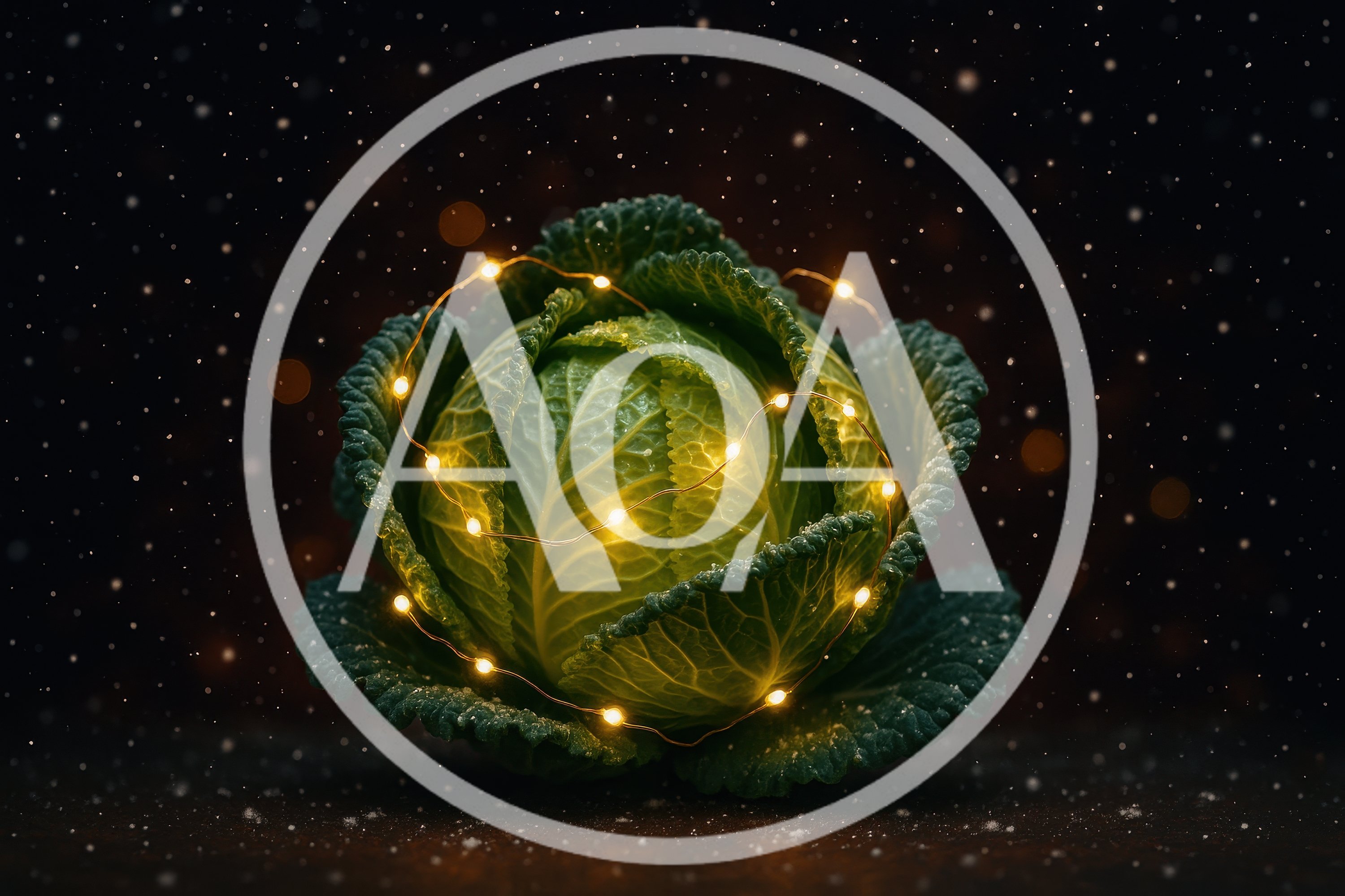 Savoy Cabbage Wrapped In Glowing Fairy Lights
