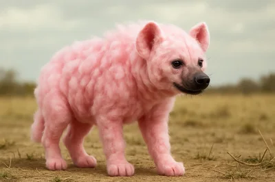 Surreal Pink Hyena Standing In A Dry Savanna