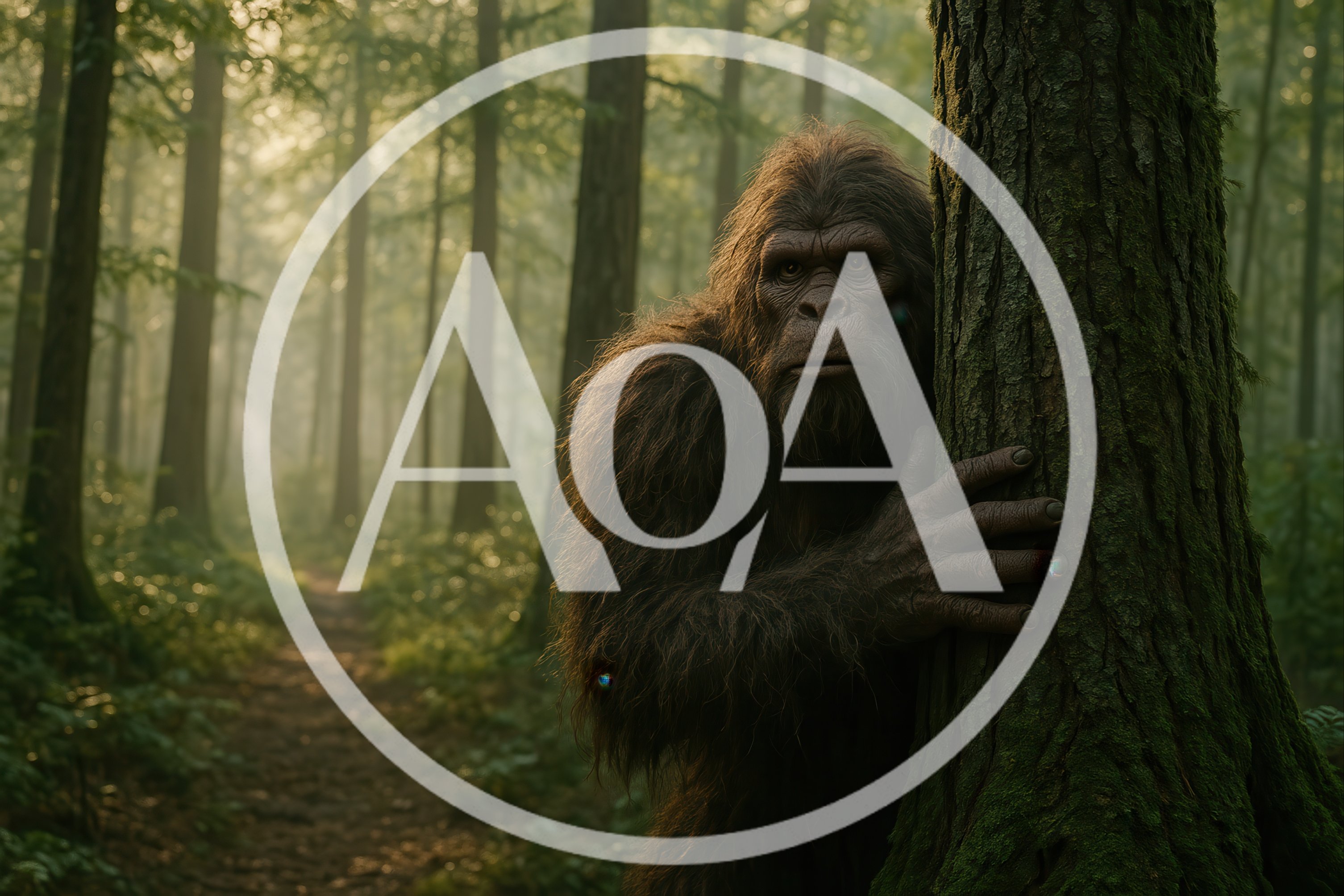 Bigfoot Peeking From Behind A Forest Tree