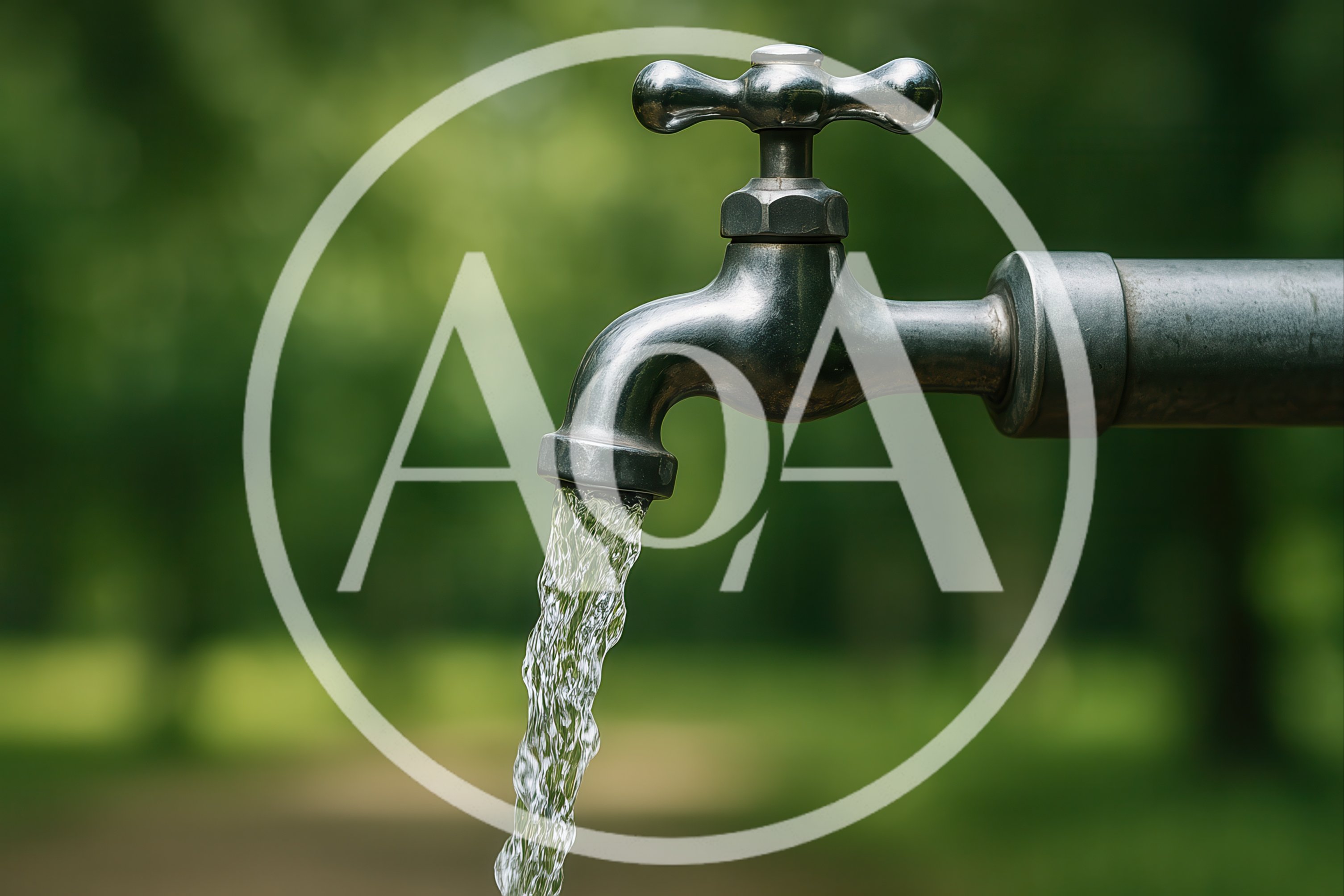 Metal Water Faucet Flowing In A Green Park