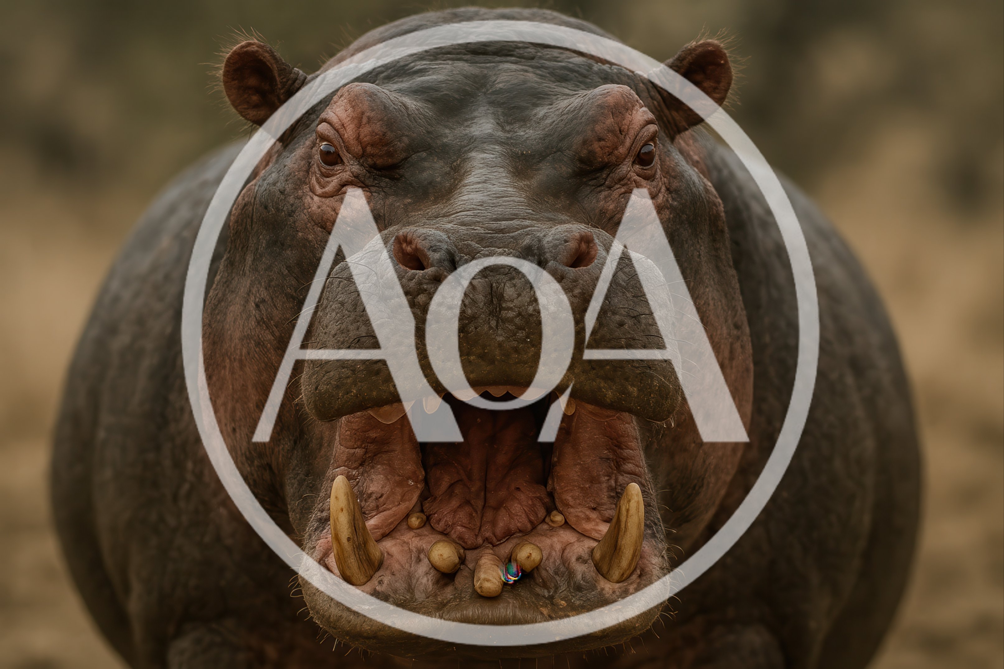Aggressive Hippopotamus With Open Mouth Facing Camera