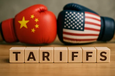 Boxing Gloves Representing US and China Trade Conflict