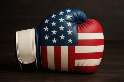 American Flag Pattern Boxing Glove On Dark Wood