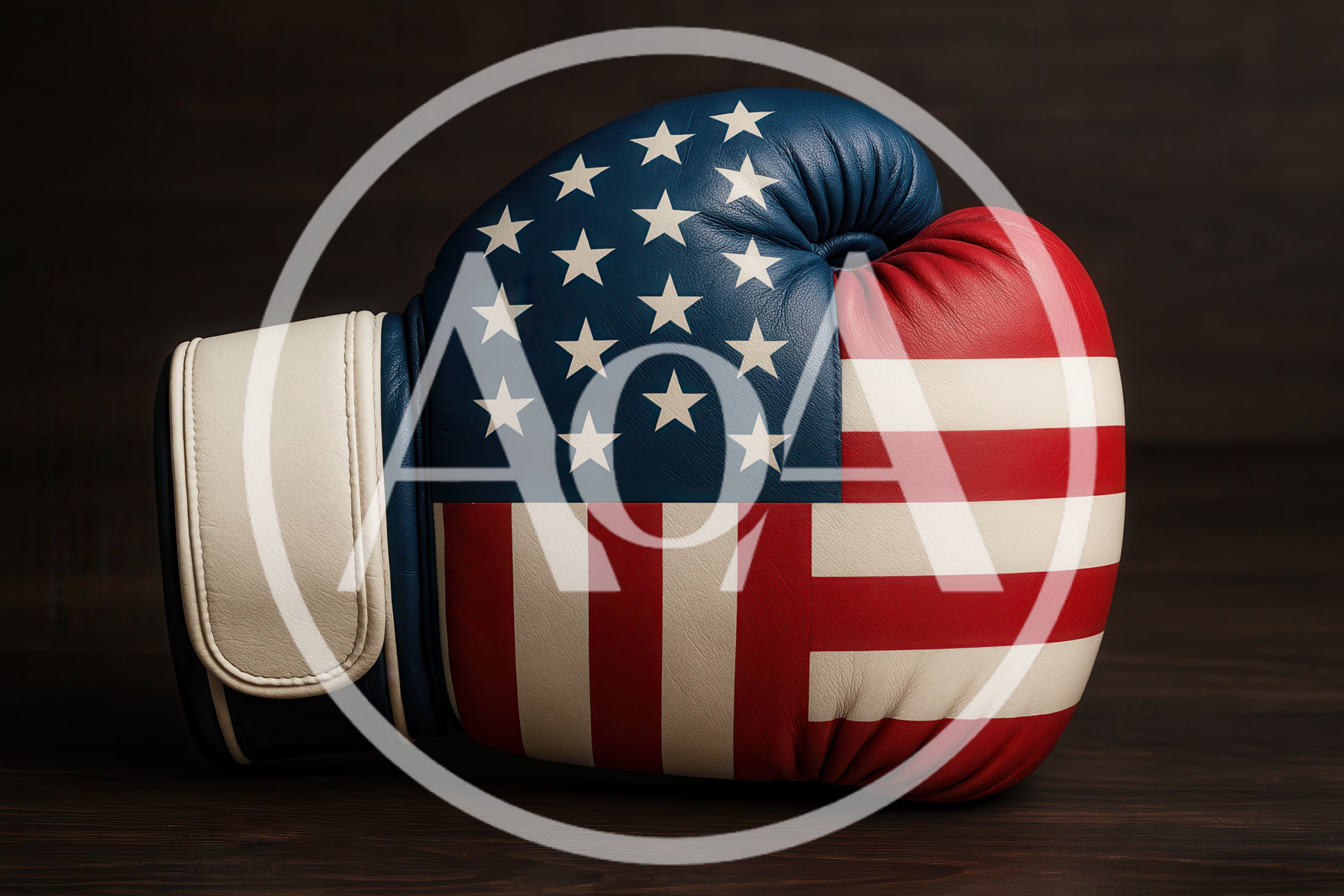 American Flag Pattern Boxing Glove On Dark Wood