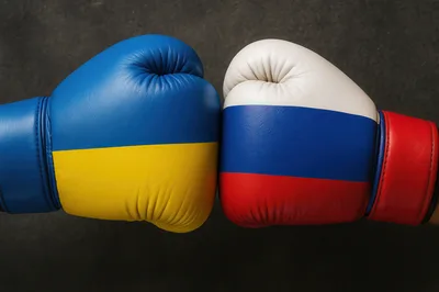 Boxing Gloves With Ukraine And Russia Flags