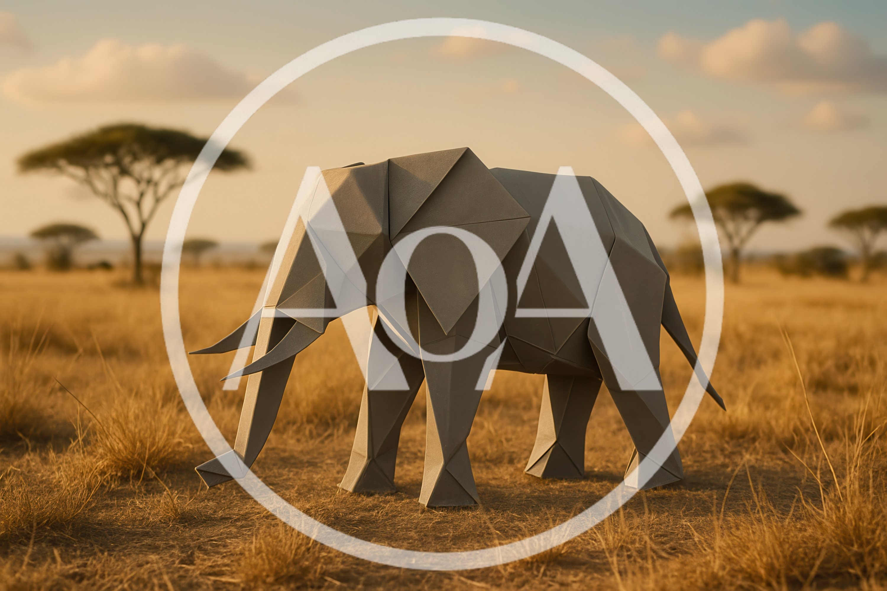 Origami Elephant Standing In African Savanna