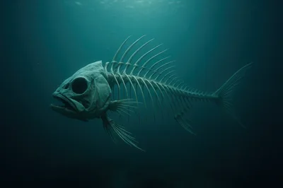 Underwater Skeleton Of A Large Predatory Fish