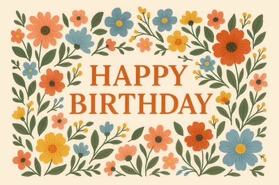 Floral Happy Birthday Greeting Card Illustration