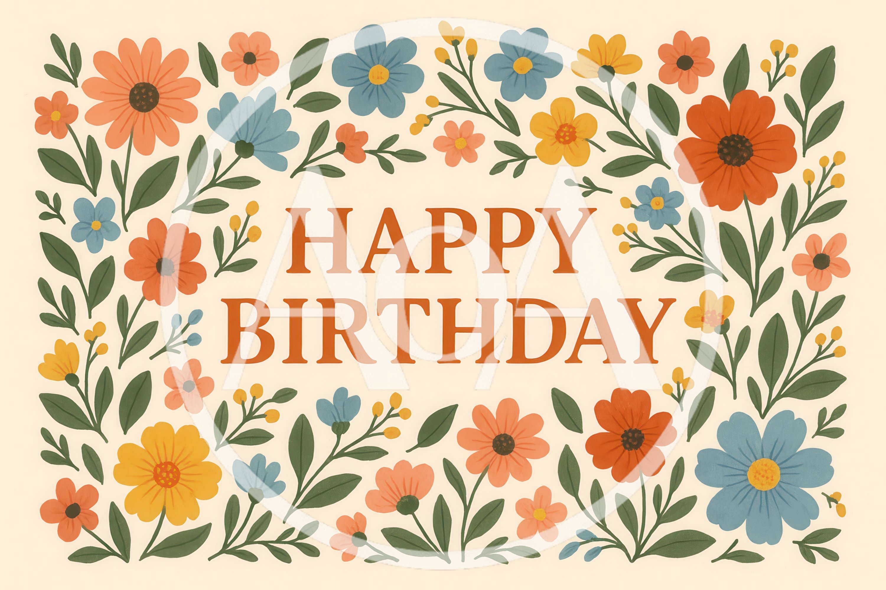 Floral Happy Birthday Greeting Card Illustration