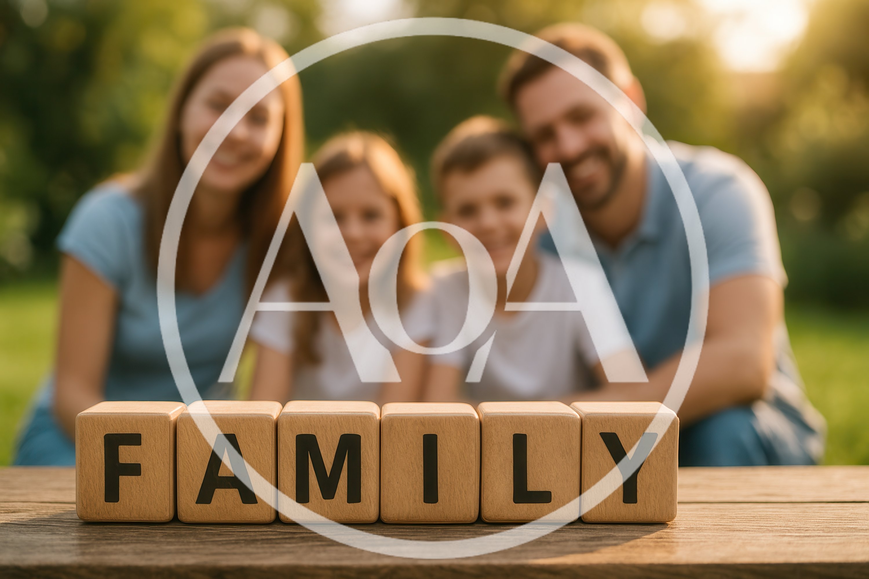 Family Word Blocks With Blurred Parents And Children
