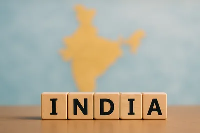 Wooden Blocks Spelling India With Map Background